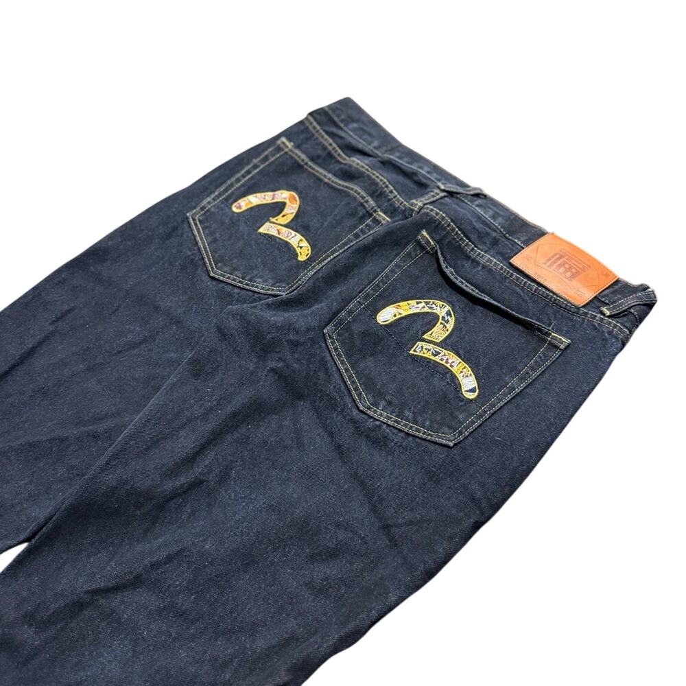 Evisu Lot 2000 Selvedge Denim Jeans Embroidered Seagull Dark Wash Size 34